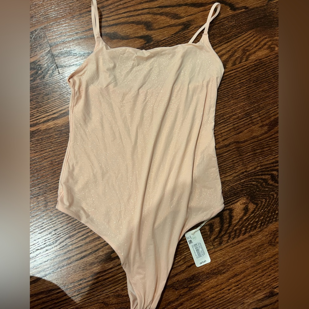 Aerie Tan Asymmetrical Sleeveless Bodysuit